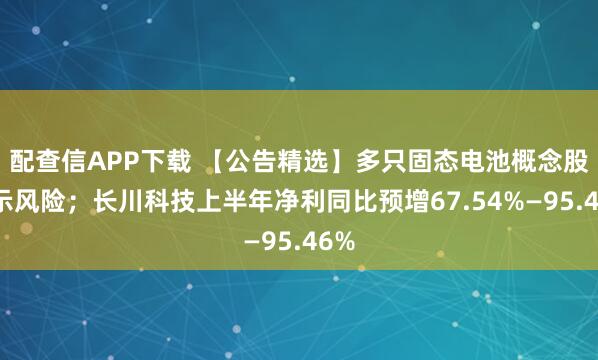 配查信APP下载 【公告精选】多只固态电池概念股提示风险；长川科技上半年净利同比预增67.54%—95.46%