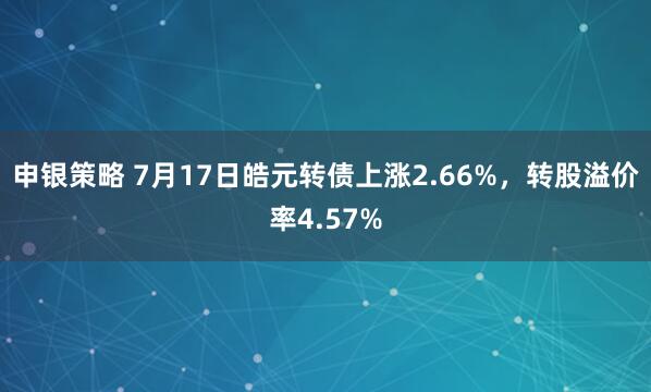申银策略 7月17日皓元转债上涨2.66%，转股溢价率4.57%